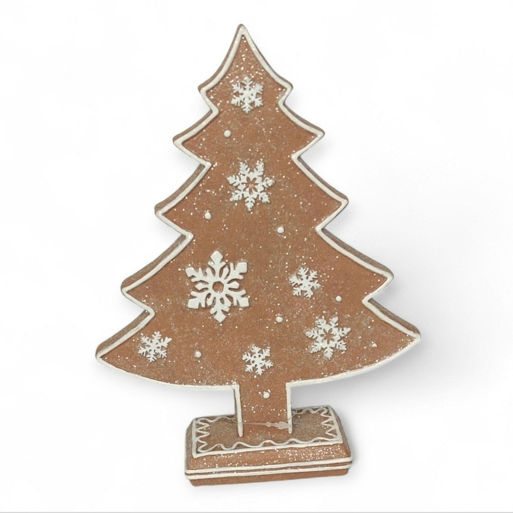 Neutral Tan Gingerbread Cookie Christmas Tree Glitter Snowflake Tabletop Decor
